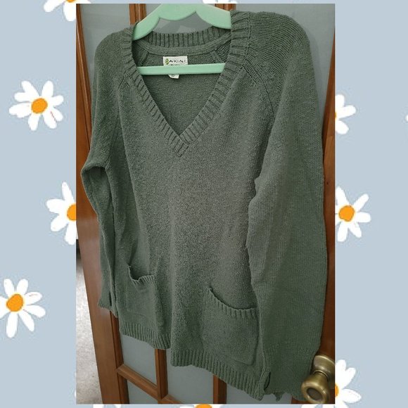 AKINI 100% Cotton V-Neck Knit Sweater, XL (Green) - Picture 2 of 7